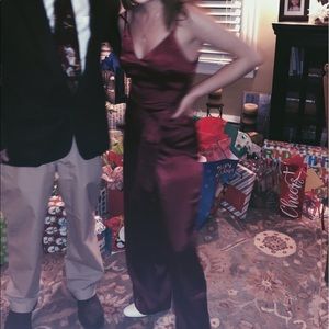 FOREVER XXI satin burgundy jumpsuit